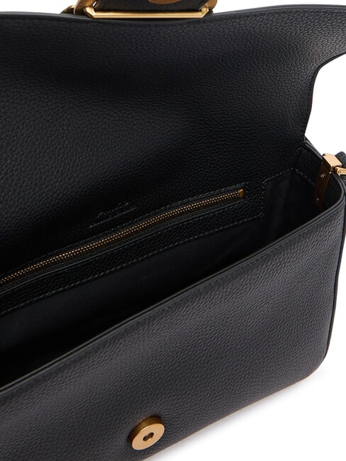 LOVE ONE Bolso de hombro de piel con solapa negro-oro antiguo - Bolsos Mujer