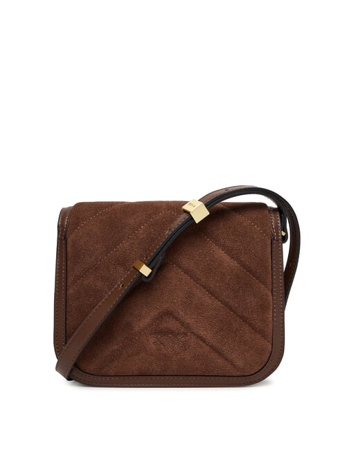 LOVE BOX Bolso de hombro de piel de ante marr&oacute;n casta&ntilde;o oro mate - Bolsos Mujer