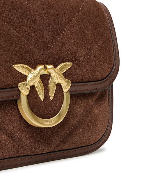 LOVE BOX Bolso de hombro de piel de ante marr&oacute;n casta&ntilde;o oro mate - Bolsos Mujer