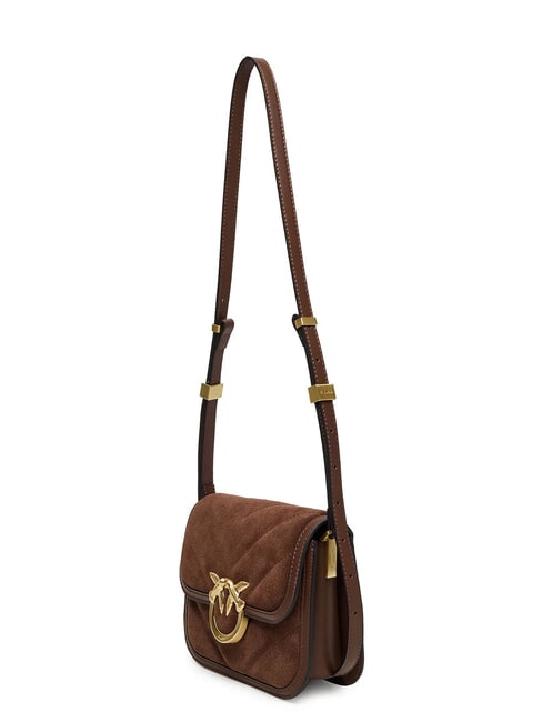 LOVE BOX Bolso de hombro de piel de ante marr&oacute;n casta&ntilde;o oro mate - Bolsos Mujer