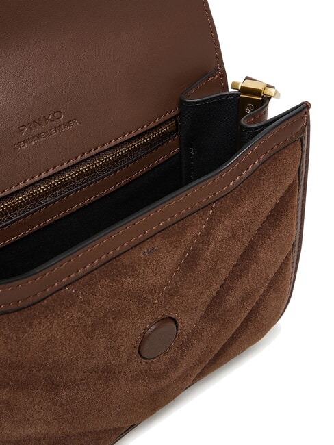 LOVE BOX Bolso de hombro de piel de ante marr&oacute;n casta&ntilde;o oro mate - Bolsos Mujer