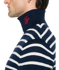 TOMMY HILFIGER TH Su&eacute;ter de cuello alto de mezcla de algod&oacute;n Raya bretona blanca azul marino noche oscura - Su&eacute;teres de los hombres - 3