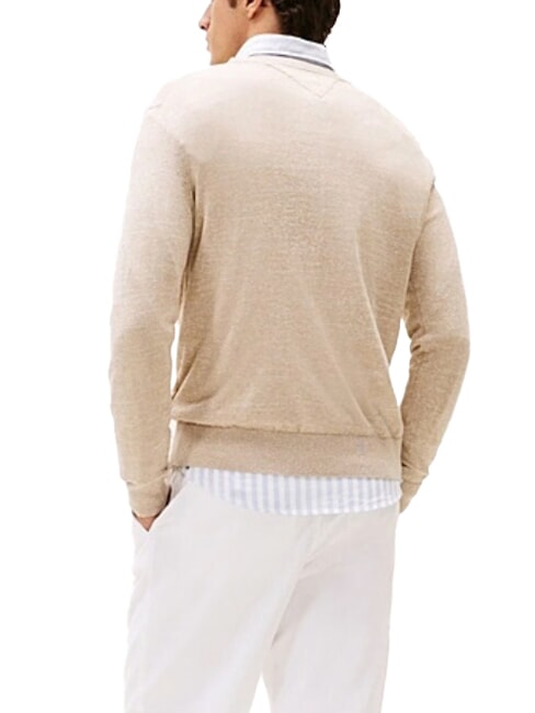 TH Su&eacute;ter de cuello redondo en mezcla de lino resplandor / logotipo de arena rosa - Su&eacute;teres de los hombres