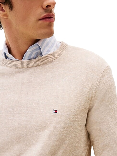 TH Su&eacute;ter de cuello redondo en mezcla de lino resplandor / logotipo de arena rosa - Su&eacute;teres de los hombres