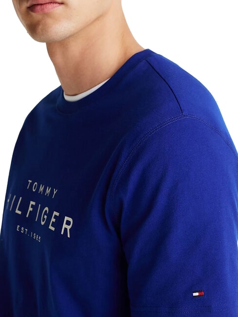 TH Camiseta de algod&oacute;n de manga corta cu&ntilde;a azul - camiseta