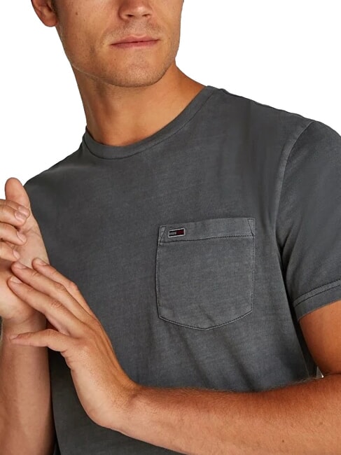 TH JEANS Camiseta de manga corta con bolsillo lavado negro - camiseta