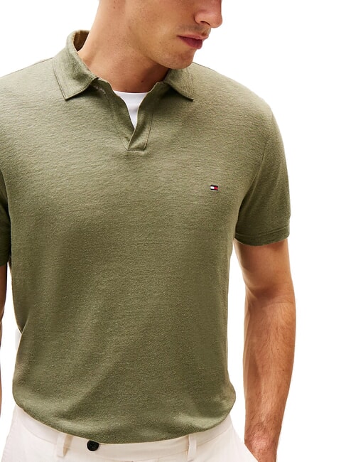 TH Polo de lino de manga corta verde batalla - camisa polo