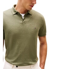 TOMMY HILFIGER TH Polo de lino de manga corta verde batalla - camisa polo - 3