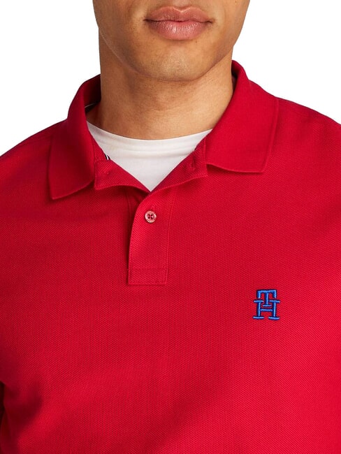 TH Polo de manga corta con bordado de monograma rojo medio - camisa polo