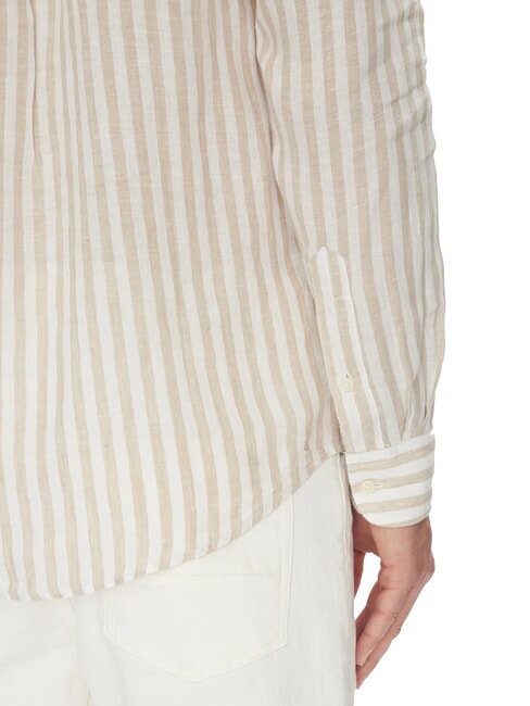 TH Camisa de lino a rayas de corte regular ceniza de madera / raya de caf&eacute; helado - Camisas de hombre