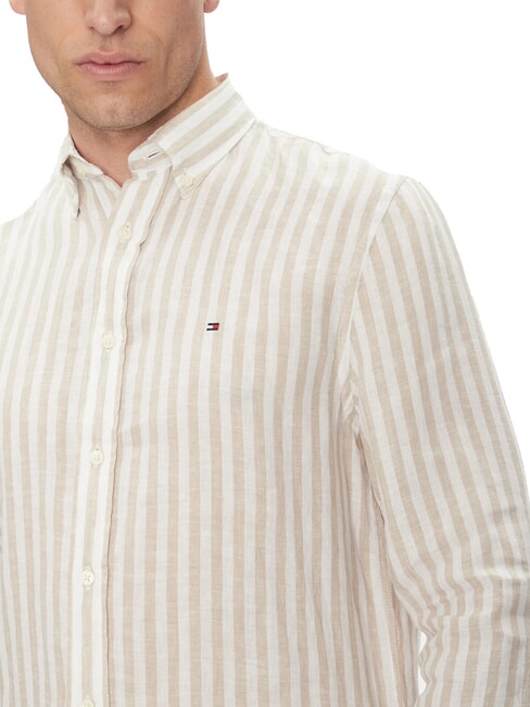 TH Camisa de lino a rayas de corte regular ceniza de madera / raya de caf&eacute; helado - Camisas de hombre