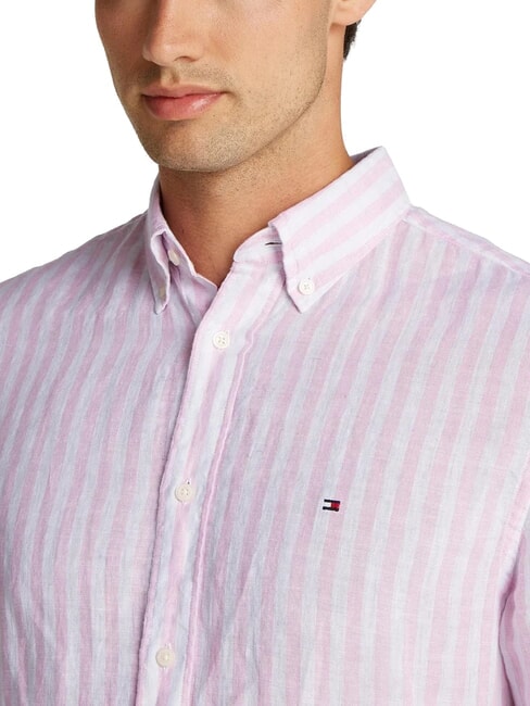 TH Camisa de lino a rayas de corte regular rosa cl&aacute;sico / rayas - Camisas de hombre