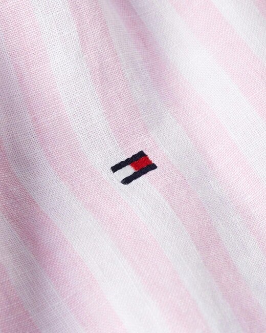 TH Camisa de lino a rayas de corte regular rosa cl&aacute;sico / rayas - Camisas de hombre