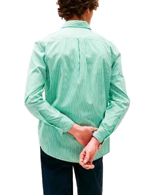 TH Camisa de algod&oacute;n a rayas bloque de color verde beige - Camisas de hombre
