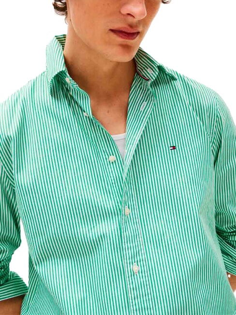 TH Camisa de algod&oacute;n a rayas bloque de color verde beige - Camisas de hombre