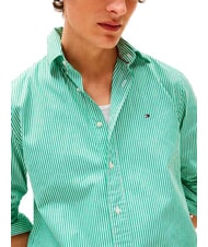 TOMMY HILFIGER TH Camisa de algod&oacute;n a rayas bloque de color verde beige - Camisas de hombre - 3