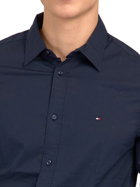TH Camisa de algod&oacute;n el&aacute;stico de manga larga blazer azul marino - Camisas de hombre