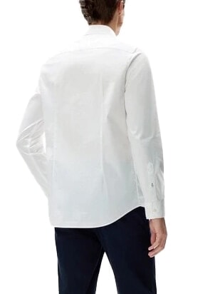 TH Camisa de algod&oacute;n el&aacute;stico de manga larga blanco cl&aacute;sico - Camisas de hombre