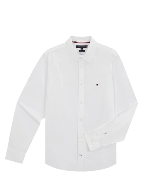 TH Camisa de algod&oacute;n el&aacute;stico de manga larga blanco cl&aacute;sico - Camisas de hombre