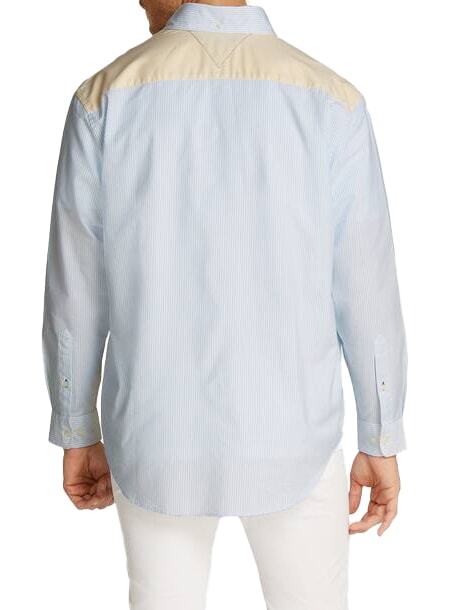 TH Camisa de manga larga con bloques de color azul ventoso - Camisas de hombre