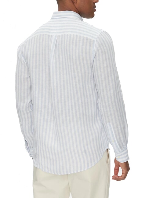 TH Camisa de lino a rayas de corte regular Raya bretona blanca azul marino noche oscura - Camisas de hombre