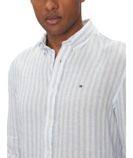 TOMMY HILFIGER TH Camisa de lino a rayas de corte regular Raya bretona blanca azul marino noche oscura - Camisas de hombre - 3