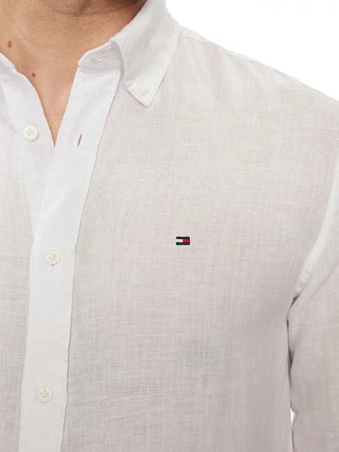 TH Camisa de lino de manga larga de corte regular blanco &oacute;ptico - Camisas de hombre