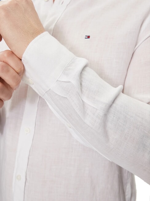 TH Camisa de lino de manga larga de corte regular blanco &oacute;ptico - Camisas de hombre