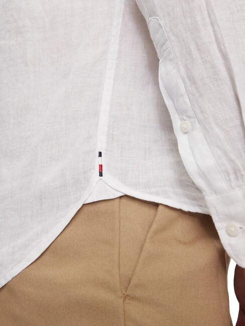 TH Camisa de lino de manga larga de corte regular blanco &oacute;ptico - Camisas de hombre