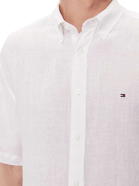 TH Camisa de lino de manga corta de corte regular blanco &oacute;ptico - Camisas de hombre