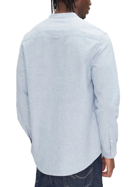 TH JEANS Camisa de cuello mandar&iacute;n en mezcla de lino Azul Colorado - Camisas de hombre