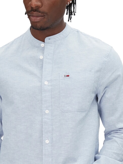 TH JEANS Camisa de cuello mandar&iacute;n en mezcla de lino Azul Colorado - Camisas de hombre