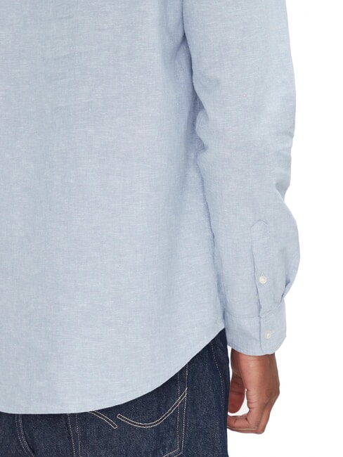 TH JEANS Camisa de cuello mandar&iacute;n en mezcla de lino Azul Colorado - Camisas de hombre