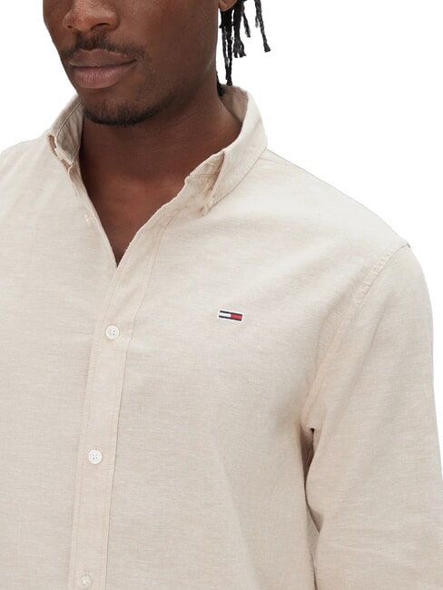 TH JEANS Camisa de mezcla de lino de manga larga bronceado reliquia - Camisas de hombre