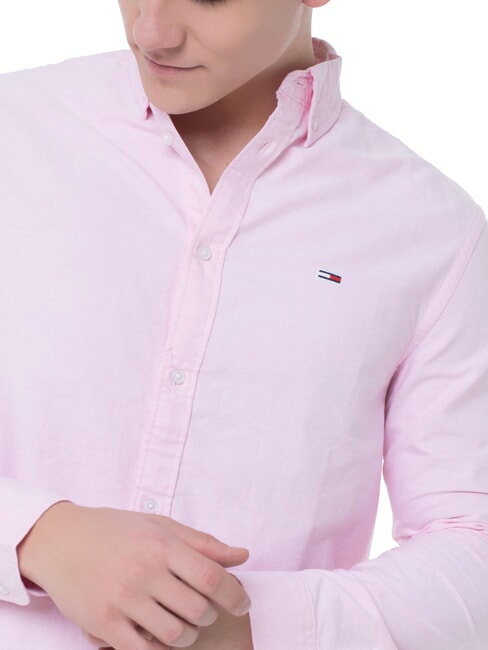 TH JEANS Camisa Oxford de corte regular raya de az&uacute;car rosa - Camisas de hombre