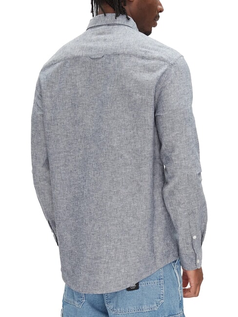 TH JEANS Camisa de mezcla de lino de manga larga Marina de noche oscura - Camisas de hombre