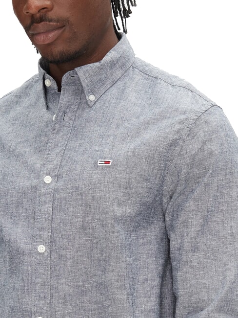 TH JEANS Camisa de mezcla de lino de manga larga Marina de noche oscura - Camisas de hombre