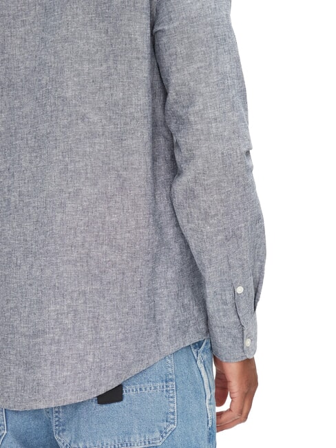 TH JEANS Camisa de mezcla de lino de manga larga Marina de noche oscura - Camisas de hombre