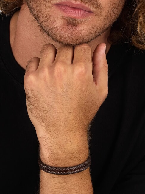 BANDY Pulsera de cuero trenzado para hombre marr&oacute;n - Pulseras de hombre