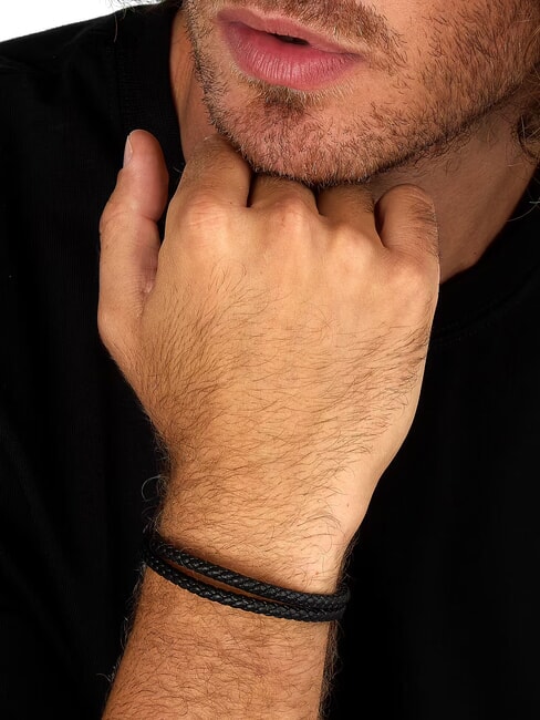 BANDY Pulsera de cuero trenzado para hombre negro - Pulseras de hombre