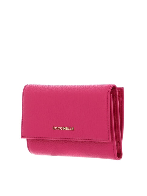 METALLIC SOFT Cartera plegable de piel martillada nueva fucsia - Carteras Mujer