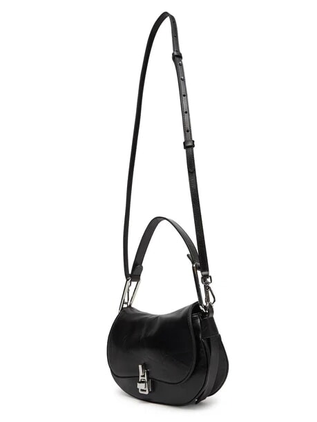 MAGIE WRINKLED Bolso de hombro de piel con solapa negro - Bolsos Mujer