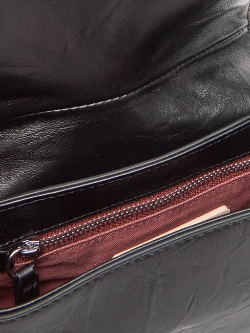 MAGIE WRINKLED Bolso de hombro de piel con solapa negro - Bolsos Mujer