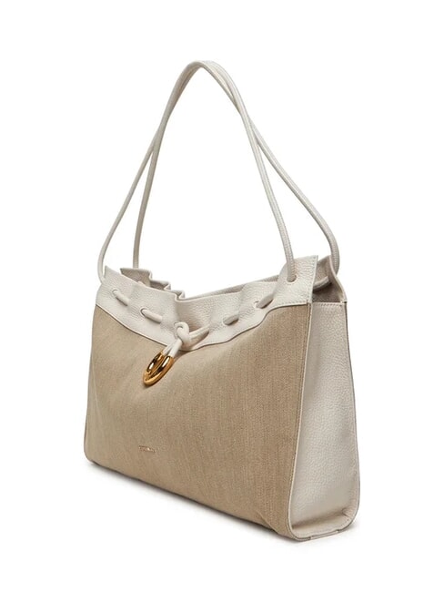 ISABELA CANVAS Bolso hobo de lona y piel natural/blanco - Bolsos Mujer