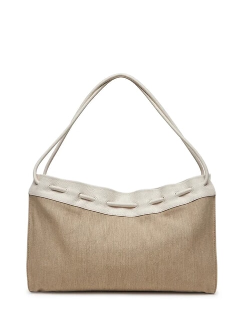 ISABELA CANVAS Bolso hobo de lona y piel natural/blanco - Bolsos Mujer