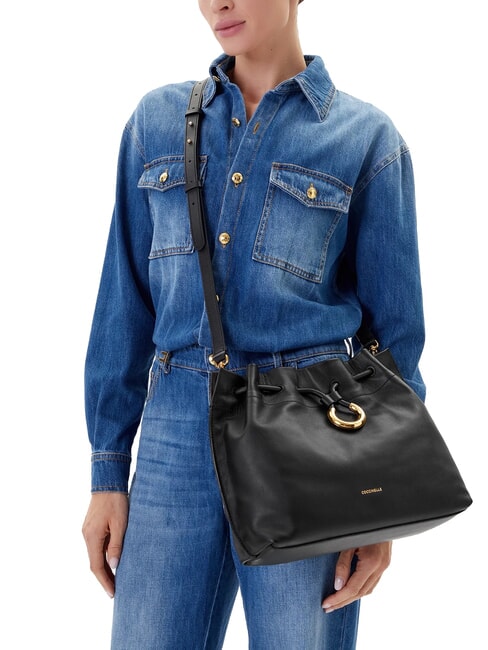 ISABELA Bolso de cubo de cuero negro - Bolsos Mujer