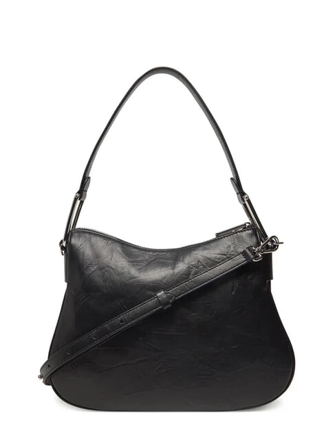 MAGIE WRINKLED Bolso bandolera de piel con bandolera negro - Bolsos Mujer