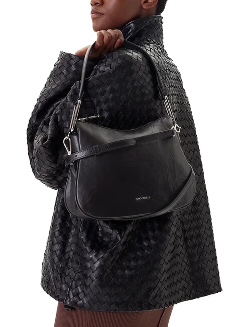 MAGIE WRINKLED Bolso bandolera de piel con bandolera negro - Bolsos Mujer