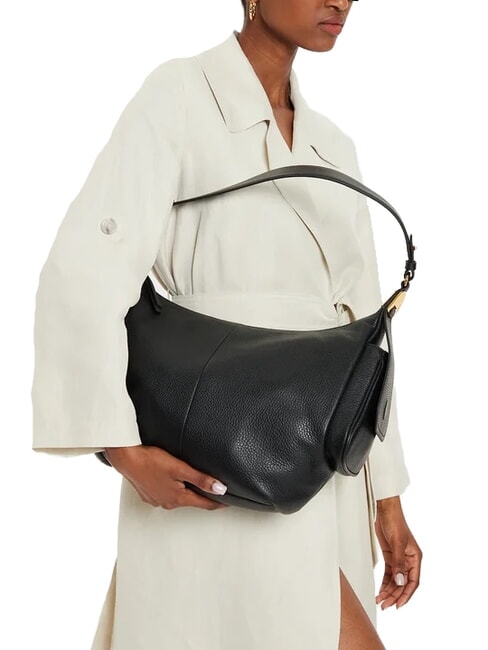 CAMPUS Bolso de hombro tipo hobo de piel martillada negro - Bolsos Mujer