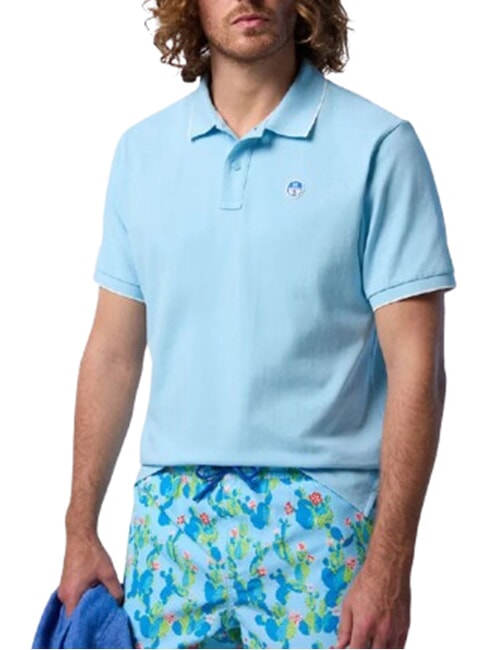 COLLAR STRIPED Polo de manga corta de algod&oacute;n azul suave - camisa polo